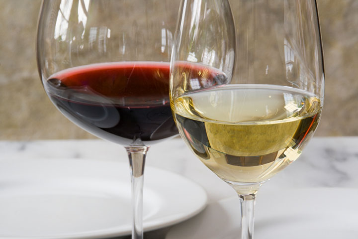 wine glasses on a marble countertop